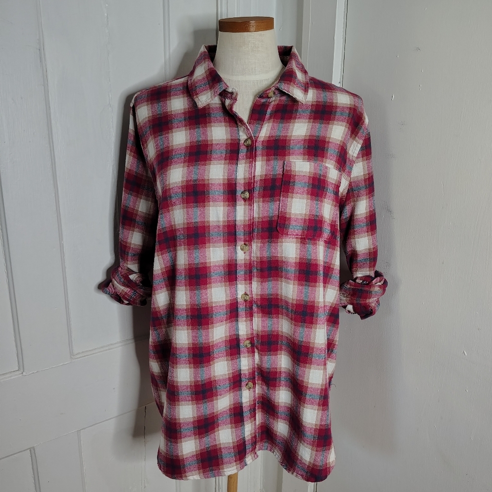 Aeropostale Red Plaid Flannel Button Down Shirt Women's Size XL